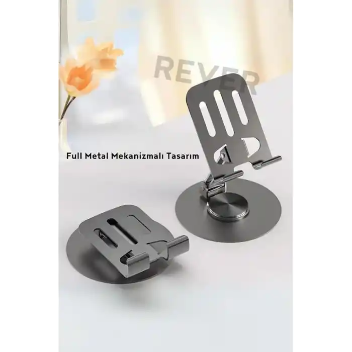 Rever Masaüstü Telefon Tutucu Metal Katlanabilir 360° Ayarlanabilir Yükseklik ve Açı Ayarlı