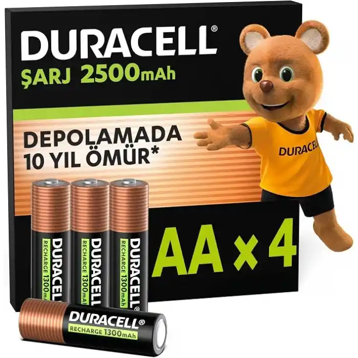 Duracell ŞARJ EDİLEBİLİR AA Kalem Pil (4’li Paket), 2500 mAh