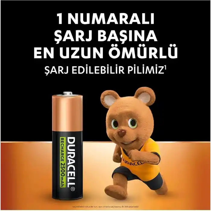 Duracell ŞARJ EDİLEBİLİR AA Kalem Pil (4’li Paket), 2500 mAh