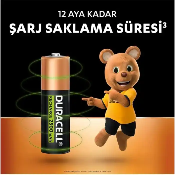 Duracell ŞARJ EDİLEBİLİR AA Kalem Pil (4’li Paket), 2500 mAh