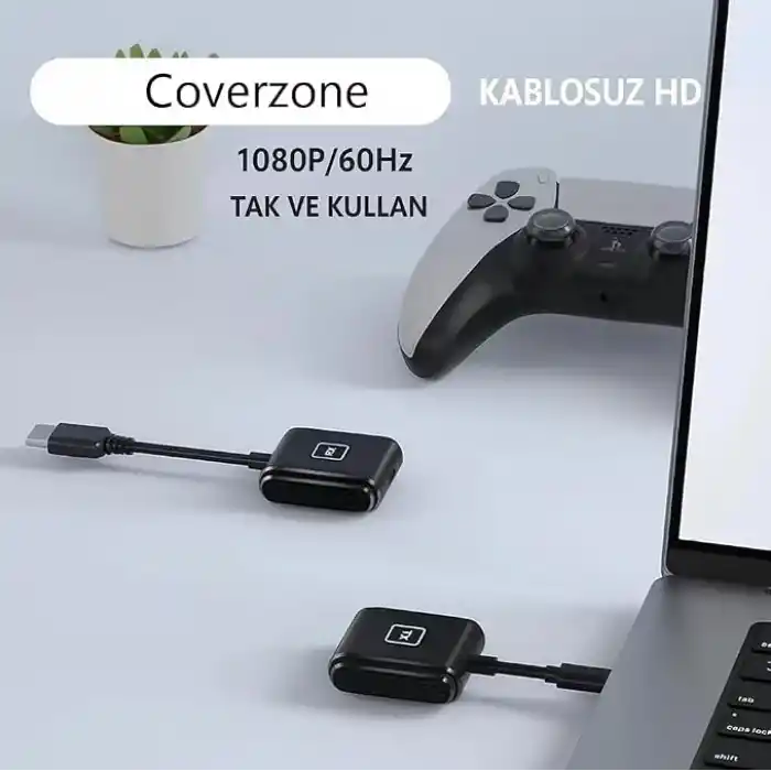 Coverzone Kablosuz HD Görüntü Aktarıcı Seti USB-C TX RX | 1080P 60Hz Tak Çalıştır | Bilgisayar TV Bağlantı Kiti | İnternetsiz Ekran Yansıtma - S1 Type C