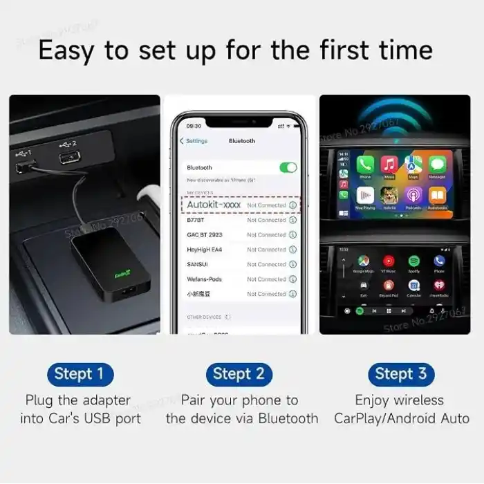 Carlinkit 5.0 CarPlay ve Android Auto Carplay ve Android Autolu otomobiller için kablosuz adaptör (üretim yılı: 2017-2023), sesli asistan, navigasyon, müzik