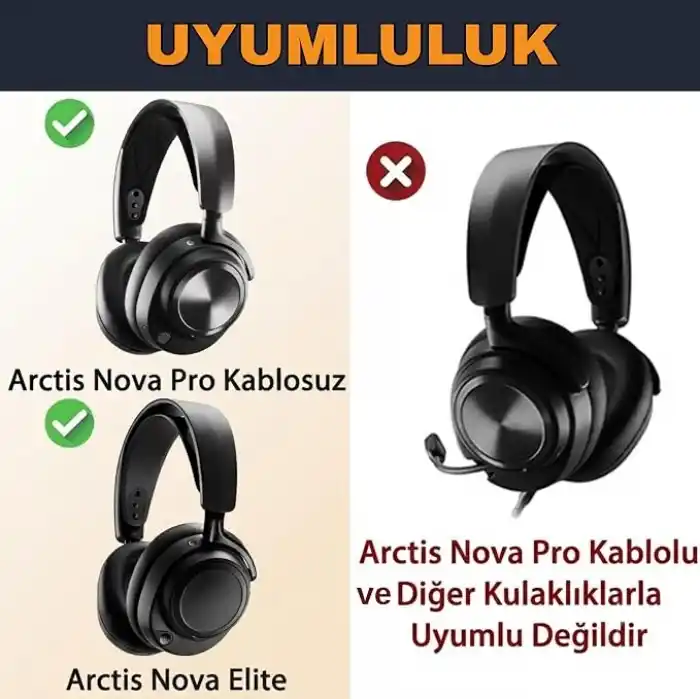 SteelSeries Arctis Nova Pro Wireless (Nova Pro Kablolu ile Uyumsuzdur!) & Nova Elite ile Uyumlu Soğutucu Jel Kulaklık Pedi - İpeksi Kumaş & Hafızalı Köpük Kulaklık Süngeri (Soğutucu Jel - Kumaş)