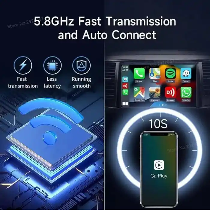 Carlinkit 5.0 CarPlay ve Android Auto Carplay ve Android Autolu otomobiller için kablosuz adaptör (üretim yılı: 2017-2023), sesli asistan, navigasyon, müzik