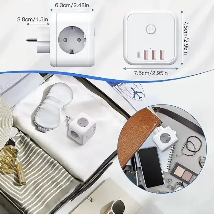 3 Ac Priz Soketli 3 USB+TYPE-C Akım Korumalı, 7 in 1 Priz, 16A Maks, 4000W