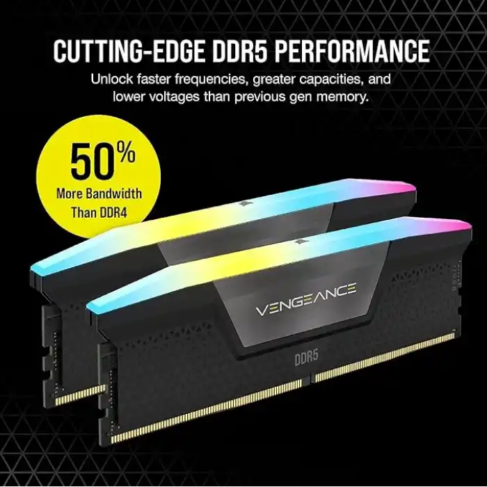 CORSAIR Vengeance RGB DDR5 RAM 48 GB (2 x 24 GB) 6000 MHz CL36 Intel XMP iCUE Uyumlu Bilgisayar Belleği - Siyah (CMH48GX5M2E6000C36)