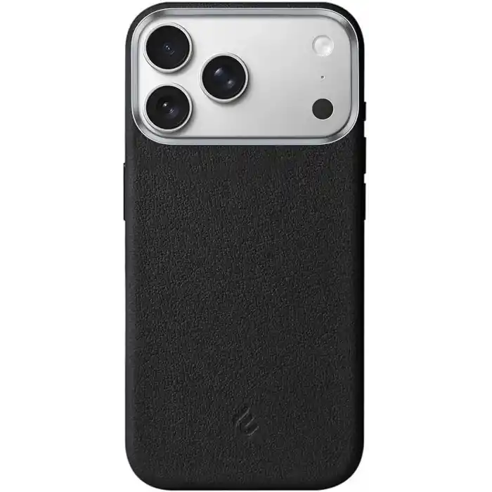 Minesk iPhone 17 Pro / 18 Pro için MagSafe ile Uyumlu Çizilmeyen ve Parmak İzi Tutmayan Deri Görünümlü Metal Tuşlu ve Metal Lens Çerçeveli Hybrid Silikon Kılıf (Siyah, 17 Pro/18 Pro)