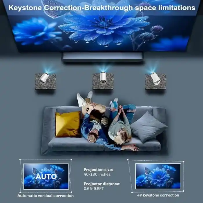 Mini Projektör 4K Taşınabilir Destek WiFi 6 BT 5.4 [Entegre Uygulama] Android 14