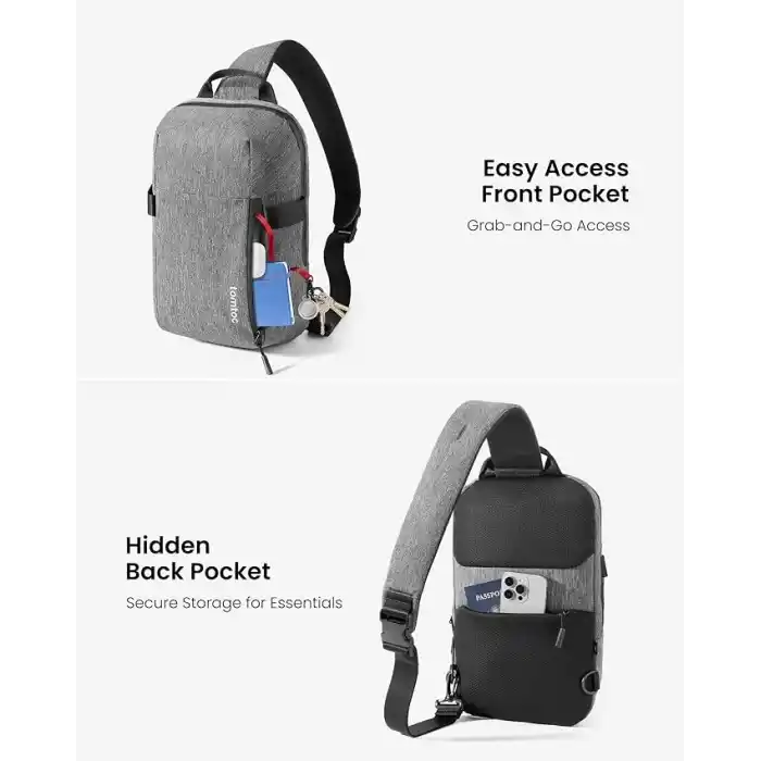 tomtoc Erkekler için Sling/Crossbody Çanta, 11–14 İnç Laptop, iPad ve Nintendo Switch 2 Uyumlu, Suya Dayanıklı, Göğüs/Omuz ve Günlük/Outdoor Sırt Çantası