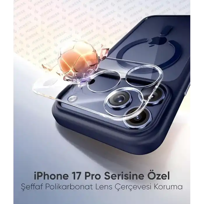 Minesk iPhone 17 Pro / 18 Pro için Özel Geliştirilmiş Kamera Çerçevesini de Koruyan, Arkası Şeffaf Polikarbonat Kenarları Silikon Magsafe ile Uyumlu Kılıf Akıllı Tasarım Kapak (Mavi, 17 Pro/18 Pro)