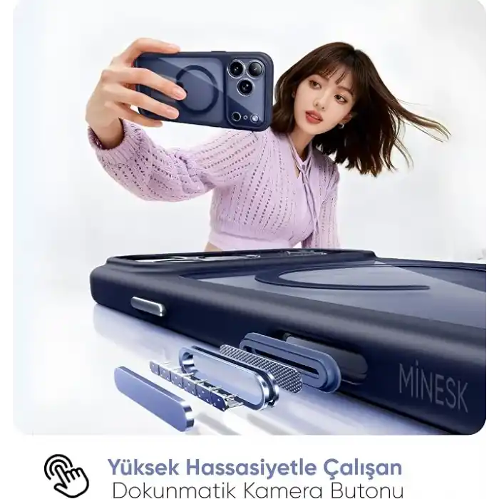 Minesk iPhone 17 Pro / 18 Pro için Özel Geliştirilmiş Kamera Çerçevesini de Koruyan, Arkası Şeffaf Polikarbonat Kenarları Silikon Magsafe ile Uyumlu Kılıf Akıllı Tasarım Kapak (Mavi, 17 Pro/18 Pro)