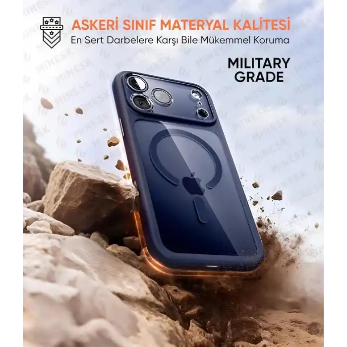 Minesk iPhone 17 Pro / 18 Pro için Özel Geliştirilmiş Kamera Çerçevesini de Koruyan, Arkası Şeffaf Polikarbonat Kenarları Silikon Magsafe ile Uyumlu Kılıf Akıllı Tasarım Kapak (Mavi, 17 Pro/18 Pro)