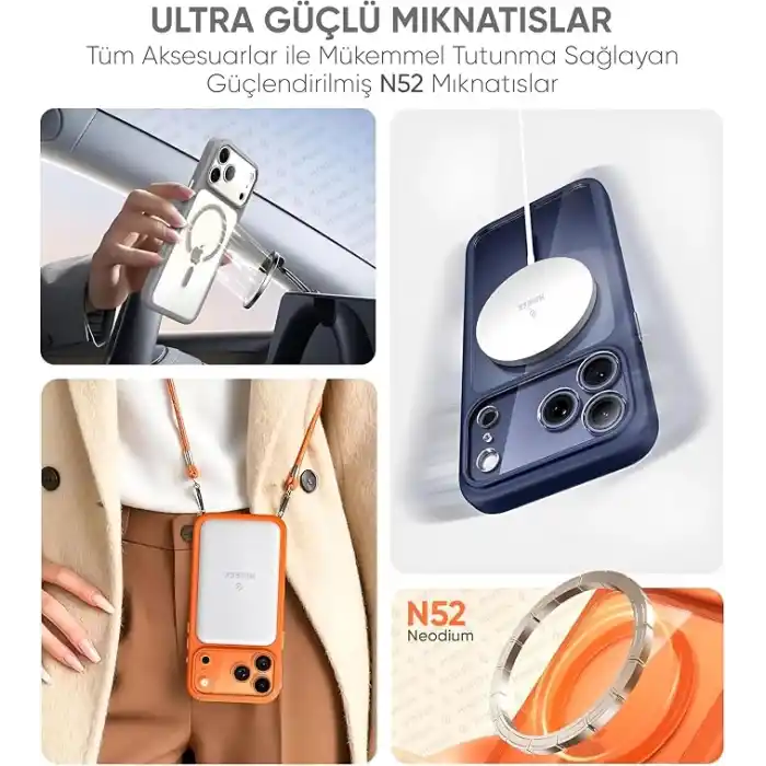Minesk iPhone 17 Pro / 18 Pro için Özel Geliştirilmiş Kamera Çerçevesini de Koruyan, Arkası Şeffaf Polikarbonat Kenarları Silikon Magsafe ile Uyumlu Kılıf Akıllı Tasarım Kapak (Mavi, 17 Pro/18 Pro)