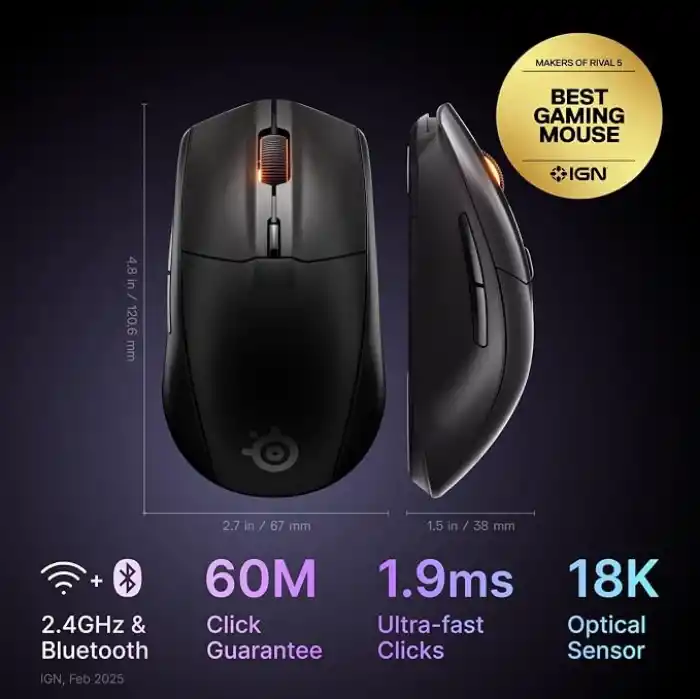 SteelSeries Rival 3 Wireless Gen 2 Oyuncu Faresi – Siyah