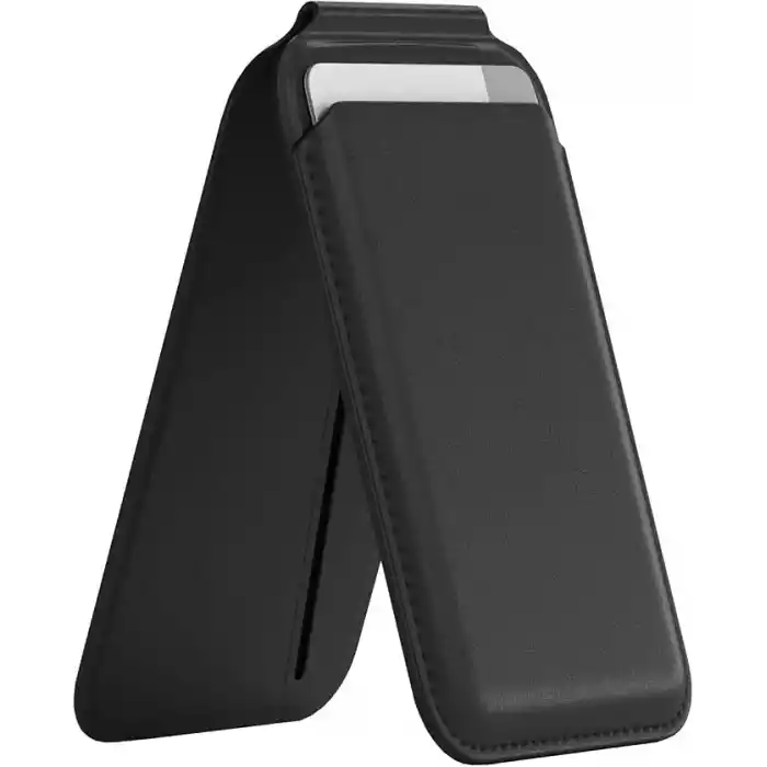 URUCHI Mag-Safe Standlı Manyetik Cüzdan iPhone 17/16/15/14/13/12 Serileri ile Uyumlu, Güçlü Mıknatıslı Kartlık, RFID Korumalı, Premium Deri, 3 Kart Kapasiteli, İnce ve Hafif Tasarım – Siyah