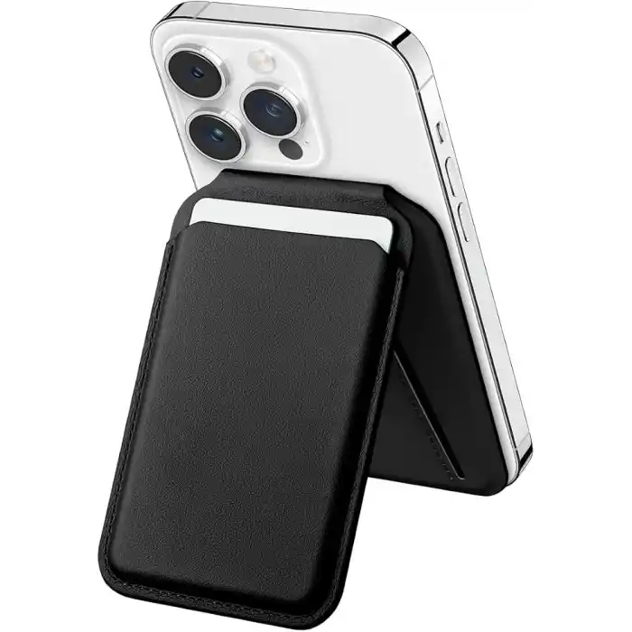 URUCHI Mag-Safe Standlı Manyetik Cüzdan iPhone 17/16/15/14/13/12 Serileri ile Uyumlu, Güçlü Mıknatıslı Kartlık, RFID Korumalı, Premium Deri, 3 Kart Kapasiteli, İnce ve Hafif Tasarım – Siyah