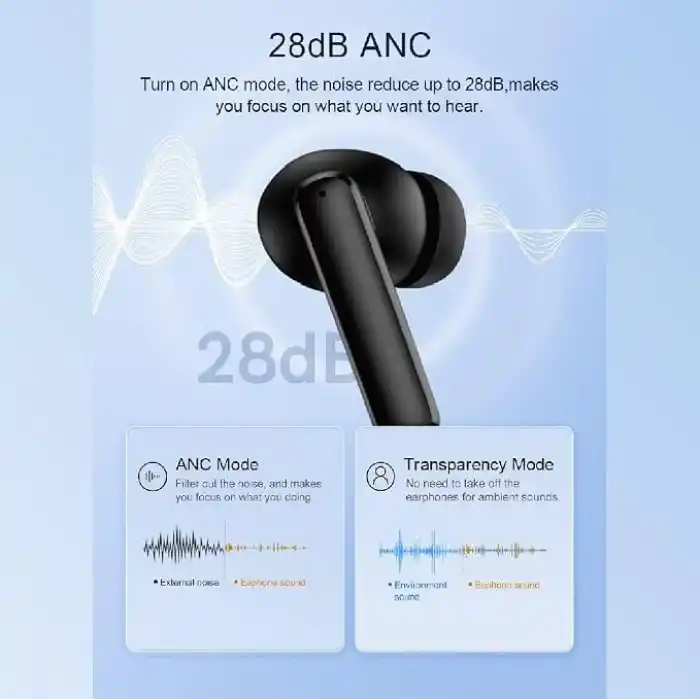 QCY T13 Anc 4 Mikrofon Bluetooth 5.3 Kablosuz Kulaklık Siyah Aktif Gürültü Engelleyici