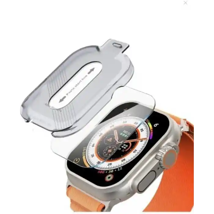 teknosepetim Aparatlı Apple Watch Ultra 49 MM Cam Ekran Koruyucu Otomatik Kolay Uygulama Aparatlı Hizalamalı Tam Kaplayan 49MM EKRAN KORUYUCU Apple WATCH ULTRA 2
