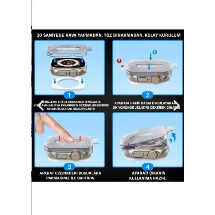 teknosepetim Aparatlı Apple Watch Ultra 49 MM Cam Ekran Koruyucu Otomatik Kolay Uygulama Aparatlı Hizalamalı Tam Kaplayan 49MM EKRAN KORUYUCU Apple WATCH ULTRA 2
