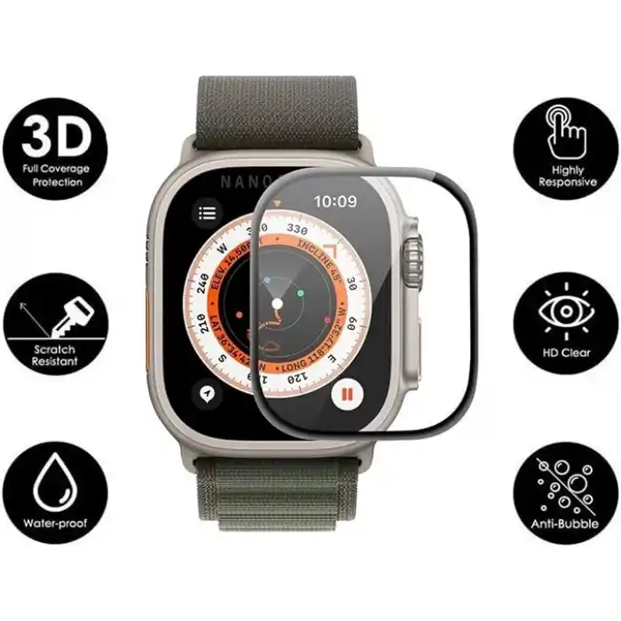teknosepetim Aparatlı Apple Watch Ultra 49 MM Cam Ekran Koruyucu Otomatik Kolay Uygulama Aparatlı Hizalamalı Tam Kaplayan 49MM EKRAN KORUYUCU Apple WATCH ULTRA 2