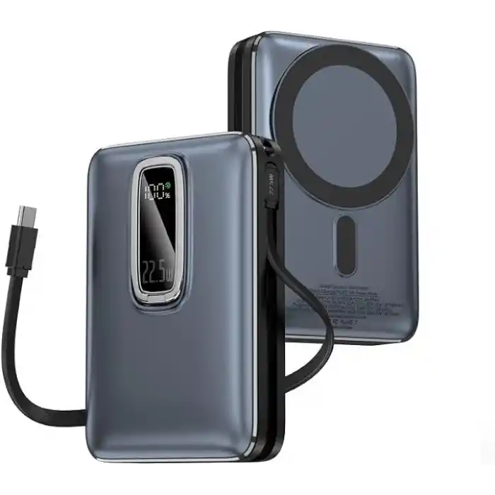 Magnetic Power Bank 10000 mAh Kablosuz Hızlı Şarj MagSafe Uyumlu LED Ekranlı, 22.5W PD QC Taşınabilir Şarj Cihazı, Standlı, Type-C USB Powerbank Güç Kaynağı YEŞİL