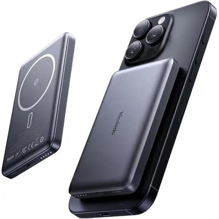 Mcdodo MC-4651 10.000mAh 20W Metal Ultra İnce Manyetik Kablosuz - Powerbank Siyah