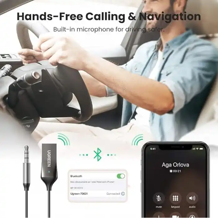 Ugreen Mikrofonlu 3.5 mm Aux Bluetooth 5.3 Alıcı Adaptör Araç Kiti