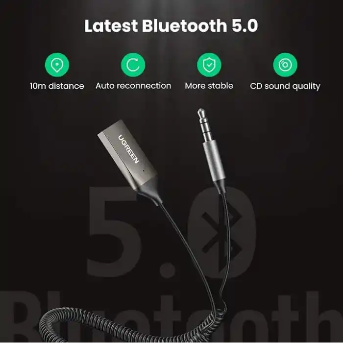 Ugreen Mikrofonlu 3.5 mm Aux Bluetooth 5.3 Alıcı Adaptör Araç Kiti