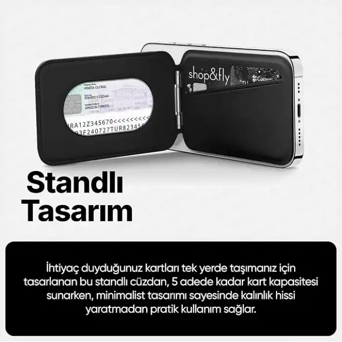Minesk iPhone için Magsafe ile Uyumlu 2’si 1 Arada Cüzdan ve Stand Manyetik Kartlık Yenilenmiş V2 Güçlü Mıktanıs ile Süper Yapışma ve Sağlam Tutuş (Siyah, Stand)