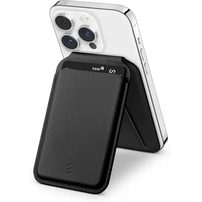 Minesk iPhone için Magsafe ile Uyumlu 2’si 1 Arada Cüzdan ve Stand Manyetik Kartlık Yenilenmiş V2 Güçlü Mıktanıs ile Süper Yapışma ve Sağlam Tutuş (Siyah, Stand)
