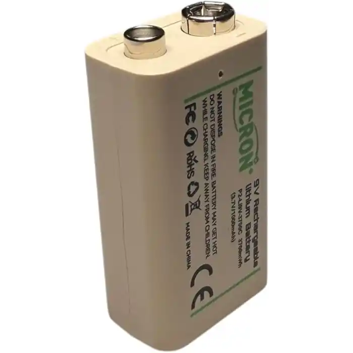 Micron 9V Şarj Edilebilir Lityum Pil 1000 Döngü USB Type-C Yassı Pil, 9V Pil