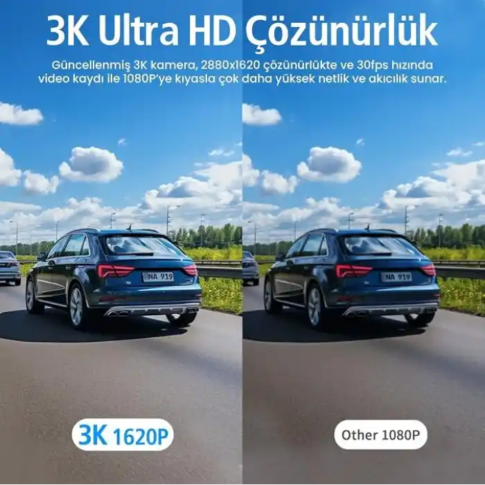 Kawa D6 3K 1620P WDR WiFi 145° Geniş Açı Lens Araç Kamerası + 32GB Hafıza kartı