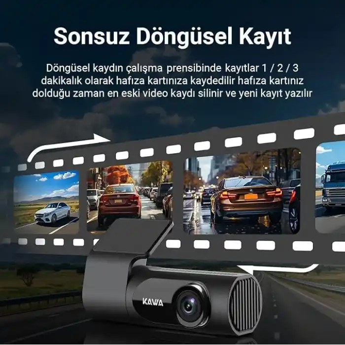 Kawa D6 3K 1620P WDR WiFi 145° Geniş Açı Lens Araç Kamerası + 32GB Hafıza kartı