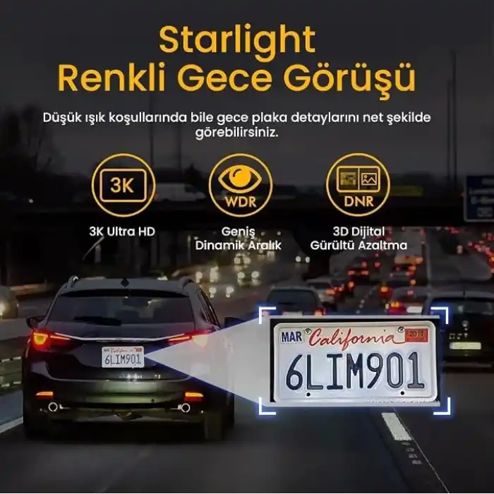 Kawa D6 3K 1620P WDR WiFi 145° Geniş Açı Lens Araç Kamerası + 32GB Hafıza kartı