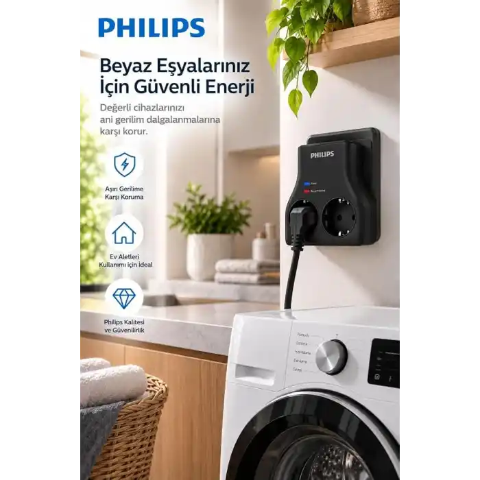Philips CHP7022B/62 İkili Akım Korumalı Priz 1140J Aşırı Gerilim Koruma