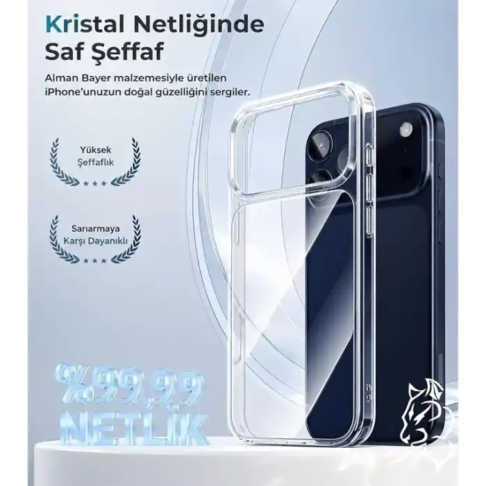 URUCHI Crystal Clear Şeffaf Kılıf, iPhone 18 Pro Max / 17 Pro Max ile Uyumlu, Darbelere Dayanıklı Sert PC Arka Yüzey, Kaymaz Tutuş, Kamera Korumalı, İnce ve Hafif Tasarım, Sararma Karşıtı (Şeffaf)