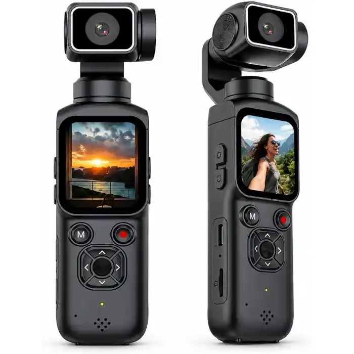 Robeve 4K Ultra Hd Gimbal Aksiyon Kamerası Aı Yüz Takipli Wifi Bağlantılı 330° Otomatik Stabilizasyonlu Taşınabilir Vlog ve Içerik Üretici Kamerası 75MP Fotoğraf Destekli Profesyonel Cep Kamerası