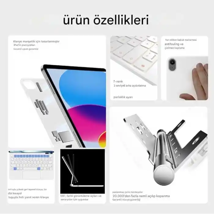 UnDePlus iPad Air 11inç M4/M3/M2 Air 4/5.Nesil 10.9 Klavyeli ile uyumlu Kılıf Magic Keyboard Touchpad Aydınlatmalı Klavye 2026-2024