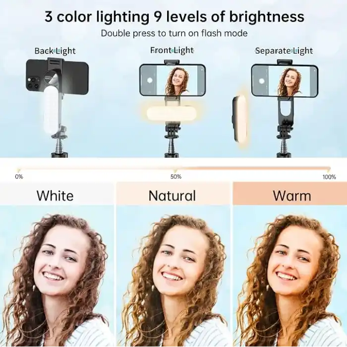 Çıkarılabilir Dolgu Işıklı Sabit Selfie Çubuğu Tripod, iPhone, Samsung, Huawei, Sony ve Diğer Akıllı Telefonlar için Kablosuz Uzaktan Kumandalı 360 ° Dönebilen Genişletilebilir Cep Telefonu Tripodu
