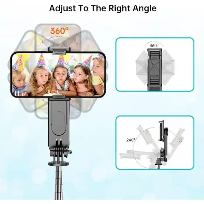 Çıkarılabilir Dolgu Işıklı Sabit Selfie Çubuğu Tripod, iPhone, Samsung, Huawei, Sony ve Diğer Akıllı Telefonlar için Kablosuz Uzaktan Kumandalı 360 ° Dönebilen Genişletilebilir Cep Telefonu Tripodu