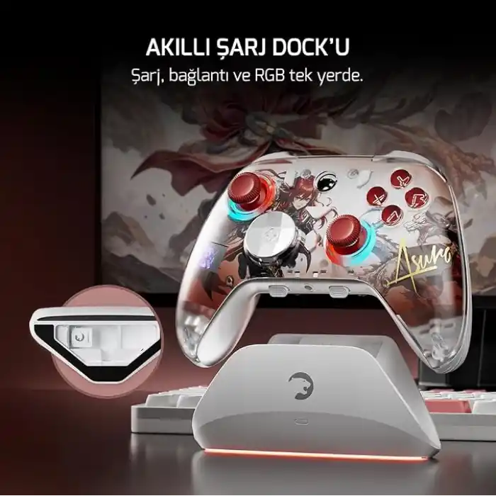 GamePower Asura Kablosuz Beyaz Gamepad (2.4G, Bluetooth, Kablolu) (PC Uyumlu & Taşıma Çantası Hediyeli)