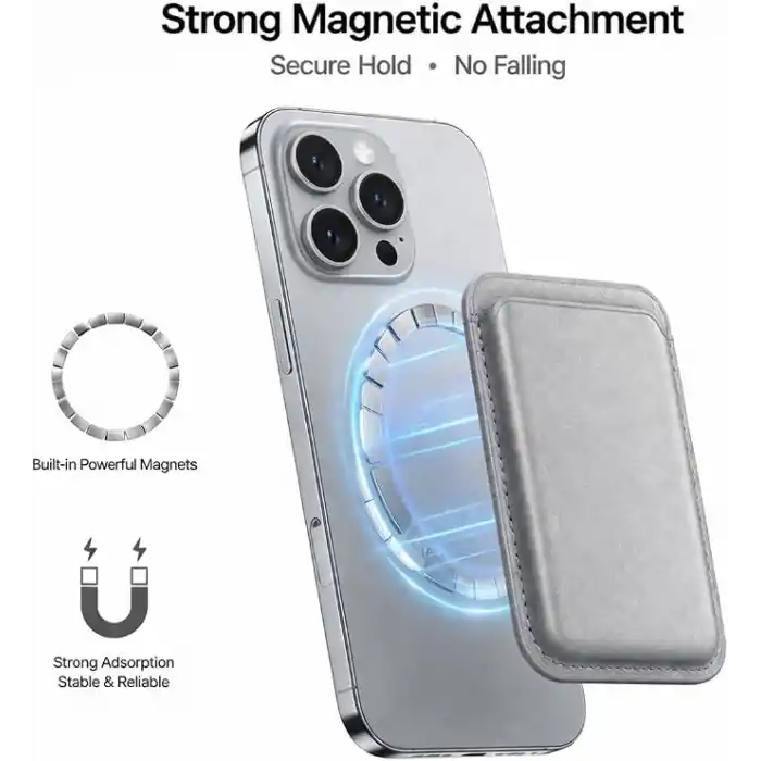 MagSafe Uyumlu Deri Kartlık Cüzdan - iPhone 17/16/15/14/13/12/11 Serisi Pro, Pro Max ve Plus için Güçlü Manyetik Telefon Arkası Kart Tutucu (Siyah)