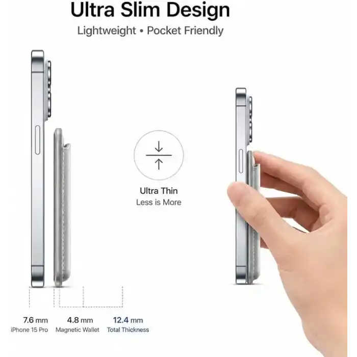 MagSafe Uyumlu Deri Kartlık Cüzdan - iPhone 17/16/15/14/13/12/11 Serisi Pro, Pro Max ve Plus için Güçlü Manyetik Telefon Arkası Kart Tutucu (Siyah)