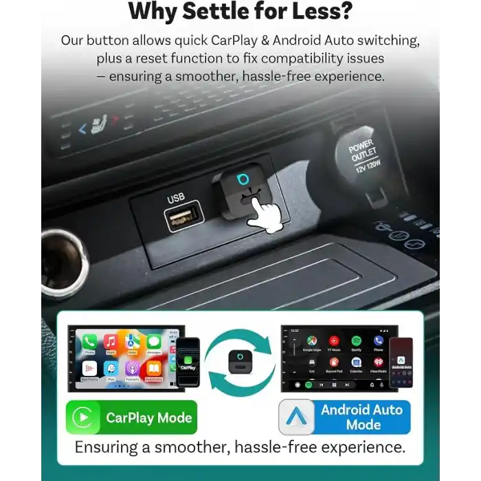 OTTOCAST Mini Pico, 2026 Yeniliği 2in1 Kablosuz CarPlay ve Android Auto Adaptörü Tek Dokunuşla Cihaz Değişimi, Tak ve Kullan, WiFi 6 ve Bluetooth 5.4, iPhone ve Android için Otomatik Bağlanır