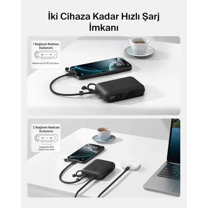 Belkin Taşınabilir Şarj Cihazı, 10.000 mAh USB-C İnce Güç Kaynağı, 2 USB-C Port, Dijital Pil Göstergesi, 20 W Hızlı Şarj, iPhone 17, 16 Serisi, Samsung Galaxy S25, S24, Pixel 9, iPad ve Fazlası, Siyah