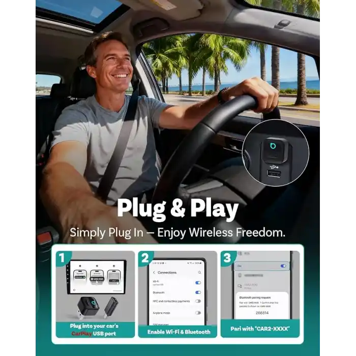 OTTOCAST Mini Pico, 2026 Yeniliği 2in1 Kablosuz CarPlay ve Android Auto Adaptörü Tek Dokunuşla Cihaz Değişimi, Tak ve Kullan, WiFi 6 ve Bluetooth 5.4, iPhone ve Android için Otomatik Bağlanır