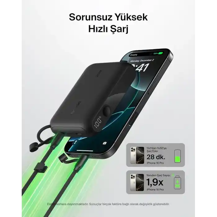 Belkin Taşınabilir Şarj Cihazı, 10.000 mAh USB-C İnce Güç Kaynağı, 2 USB-C Port, Dijital Pil Göstergesi, 20 W Hızlı Şarj, iPhone 17, 16 Serisi, Samsung Galaxy S25, S24, Pixel 9, iPad ve Fazlası, Siyah