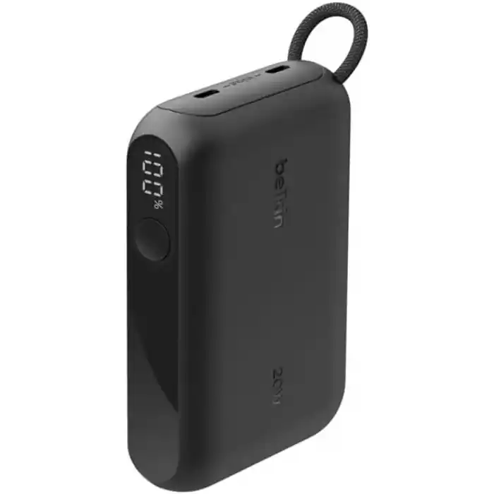 Belkin Taşınabilir Şarj Cihazı, 10.000 mAh USB-C İnce Güç Kaynağı, 2 USB-C Port, Dijital Pil Göstergesi, 20 W Hızlı Şarj, iPhone 17, 16 Serisi, Samsung Galaxy S25, S24, Pixel 9, iPad ve Fazlası, Siyah