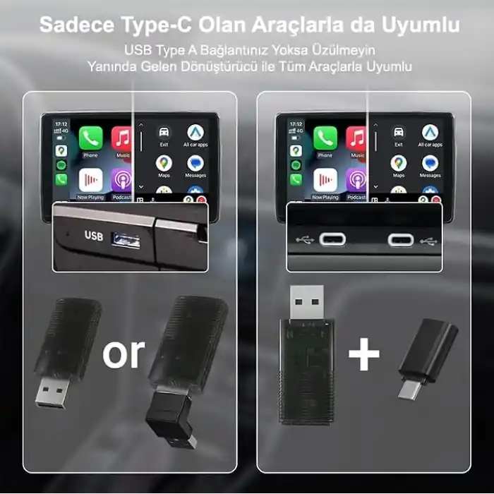 Dark Mini Pro Duo 2in1 Araç Kiti Wireless/Kablosuz Carplay ve Android Auto Adaptörü