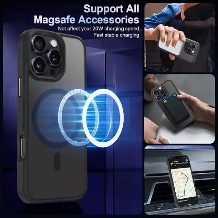 URUCHI Güçlü Manyetik Telefon Kılıfı, [Mag-Safe ile Uyumlu] [Askeri Düzey Düşme Koruması] [Güçlü Silikon Kenarlar] İnce Yarı Saydam Mat Koruyucu Kılıf (Siyah, iPhone 15 6,1 inç)